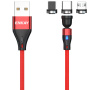 ENKAY 3v1 polnilni in podatkovni kabel z izmenljivimi magnetnimi konektorji - USB-A na USB-C / Lightning / micro USB - 1 m - rdeč