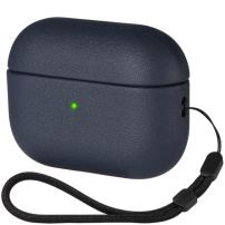 Ovitek s teksturo usnja in zanko za AirPods Pro 3 - temno moder