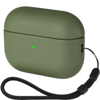 Ovitek s teksturo usnja in z zanko za AirPods Pro 3 - olivna