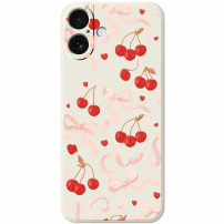 Zaščitni ovitek z vzorcem pentljic in češenj za iPhone 17 - bež