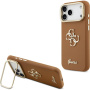 Guess Grained 4G Logo ovitek z zložljivim stojalom za iPhone 17 Pro Max - rjav