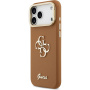 Guess Grained 4G Logo ovitek z zložljivim stojalom za iPhone 17 Pro Max - rjav