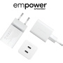 PanzerGlass empower Turbo GaN hitri polnilni adapter z 2x USB-C priključki - 45W - bel