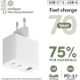 PanzerGlass empower Turbo GaN hitri polnilni adapter z 2x USB-C / USB-A priključki - 70W - bel