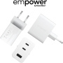 PanzerGlass empower Turbo GaN hitri polnilni adapter z 2x USB-C / USB-A priključki - 70W - bel