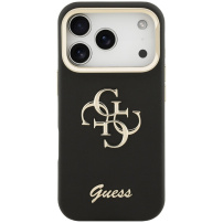 Guess Grained 4G Logo ovitek z zložljivim stojalom za iPhone 17 Pro Max - črn