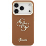 Guess Grained 4G Logo ovitek z zložljivim stojalom za iPhone 17 Pro Max - rjav
