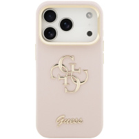 Guess Grained 4G Logo ovitek z zložljivim stojalom za iPhone 17 Pro Max - roza