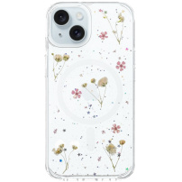 FIXED MagBloom bleščeč pokrov s pravim suhim cvetjem in MagSafe za iPhone 15 - prozoren