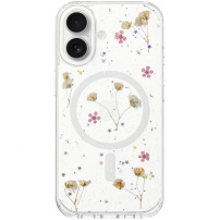 FIXED MagBloom bleščeč pokrov s pravim suhim cvetjem in MagSafe za iPhone 16 - prozoren