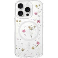 FIXED MagBloom bleščeč zaščitni ovitek s pravim suhim cvetjem in MagSafe za iPhone 16 Pro - prozoren
