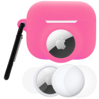 3v1 komplet silikonskega ovitka in zaščitne folije za sprednjo in zadnjo stran za AirPods Pro 3 / AirTag 1 / 2 - svetleče roza