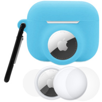 3v1 komplet silikonskega ovitka in zaščitne folije za sprednjo in zadnjo stran za AirPods Pro 3 / AirTag 1 / 2 - svetleče modra