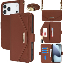 Preklopna torbica z zapestnico v stilu "clutch" za iPhone 17 Pro Max - rjava