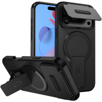 Ovitek z drsnim robom, z izvlečnim stojalom in MagSafe za iPhone 17 Pro Max - črn