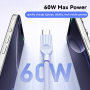 ESSAGER ES-X73 pleten polnilni in podatkovni kabel - USB-C na USB-C - 25 cm - mentolno vijolična