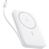 Baseus PicoGo Qi2 Brezžični MagSafe Powerbank z vgrajenim USB-C kablom in vrati USB-C - 10.000 mAh - bela