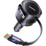 Baseus Enjoyment Max komplet avtomobilskega polnilnika z vrati USB-C / USB-A in izvlečnimi kabli USB-C - 90W - 0,8 m - črna