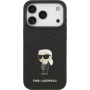 Karl Lagerfeld Fiksiran bleščeč kovinski Ikonik ovitek za iPhone 17 Pro - črn