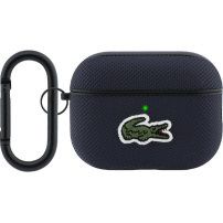Lacoste ovitek z našitkom krokodiljega logotipa piqué s carabinerjem za AirPods Pro 3 - temno moder