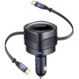 Baseus Enjoyment Max polnilnik za avto z izvlečnimi kabli USB-C - 60W - 0,8 m - črna