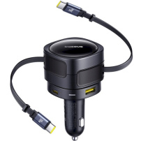Baseus Enjoyment Max komplet avtomobilskega polnilnika z vrati USB-C / USB-A in izvlečnimi kabli USB-C - 90W - 0,8 m - črna
