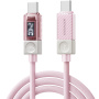 ESSAGER Crystal Clear pleten kabel za polnjenje in prenos podatkov - USB-C na USB-C - 2 m - roza