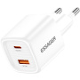 ESSAGER ES-CD54 mini hitri polnilni adapter s priključki USB-C / USB-A - 20W - bel
