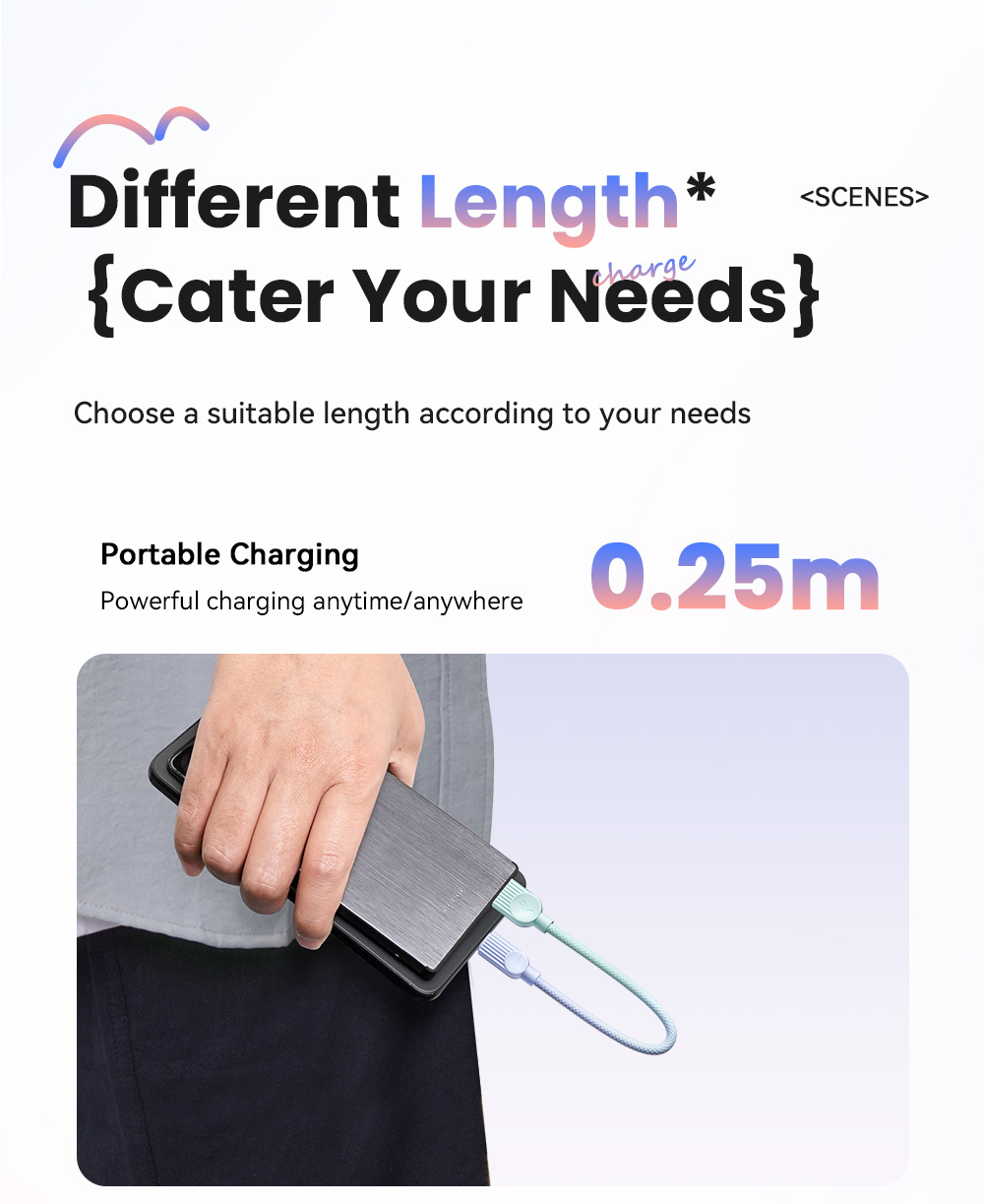 ESSAGER ES-X73 pleten polnilni in podatkovni kabel - USB-A na USB-C - 25 cm - mentolno vijoličen