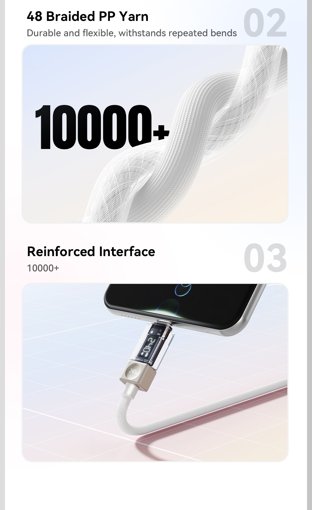 ESSAGER Crystal Clear opletený nabíjecí a datový kabel - USB-C na USB-C - 1 m - modrofialový