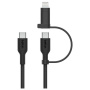 BELKIN Boost Charge Pro 2v1 pleten polnilni in podatkovni kabel - USB-C na USB-C / Lightning - 1,5 m - črn