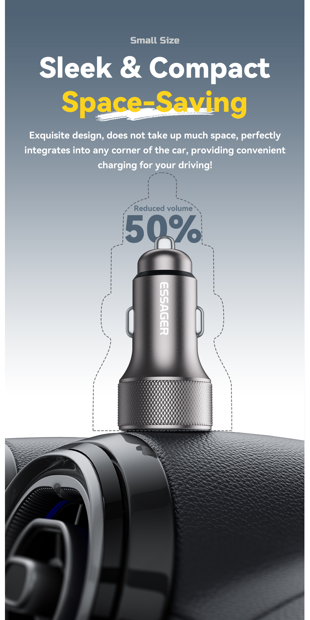 ESSAGER ES-CC21 avtopolnilec s priključki USB-C / USB-A - 45W - črn