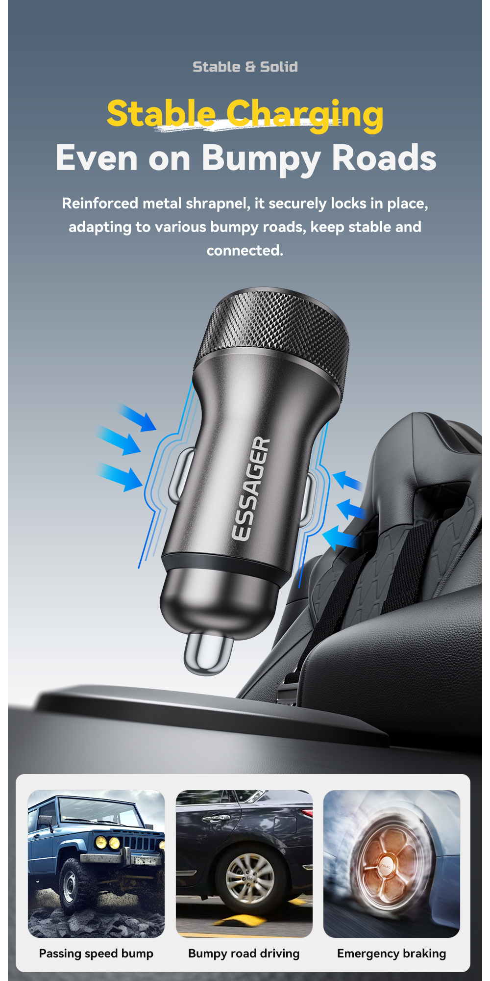 ESSAGER ES-CC21 avtopolnilec s priključki USB-C / USB-A - 45W - črn