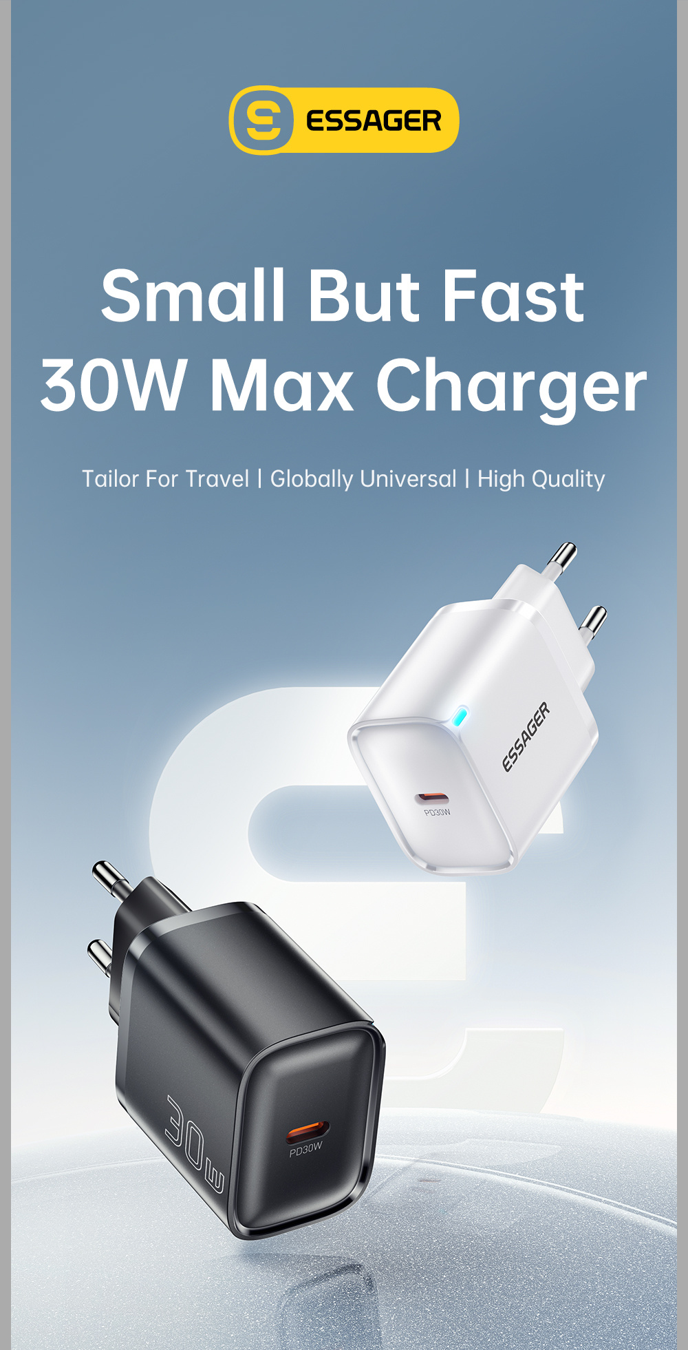 ESSAGER ES-CD52 hitri polnilni adapter s priključkom USB-C - 30W - bel