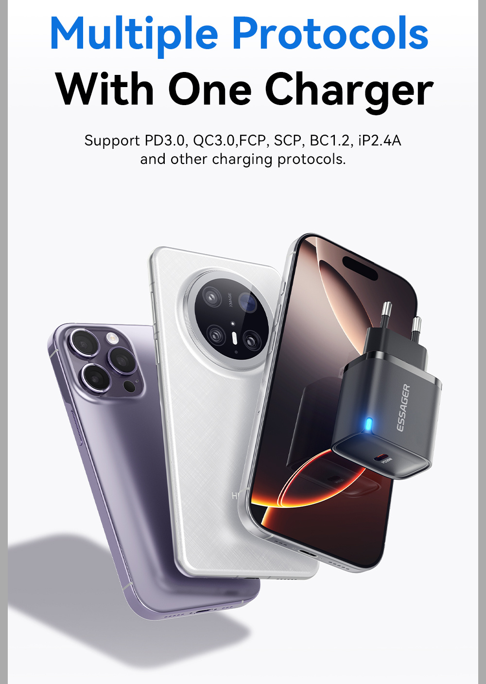 ESSAGER ES-CD52 hitri polnilni adapter s priključkom USB-C - 30W - bel