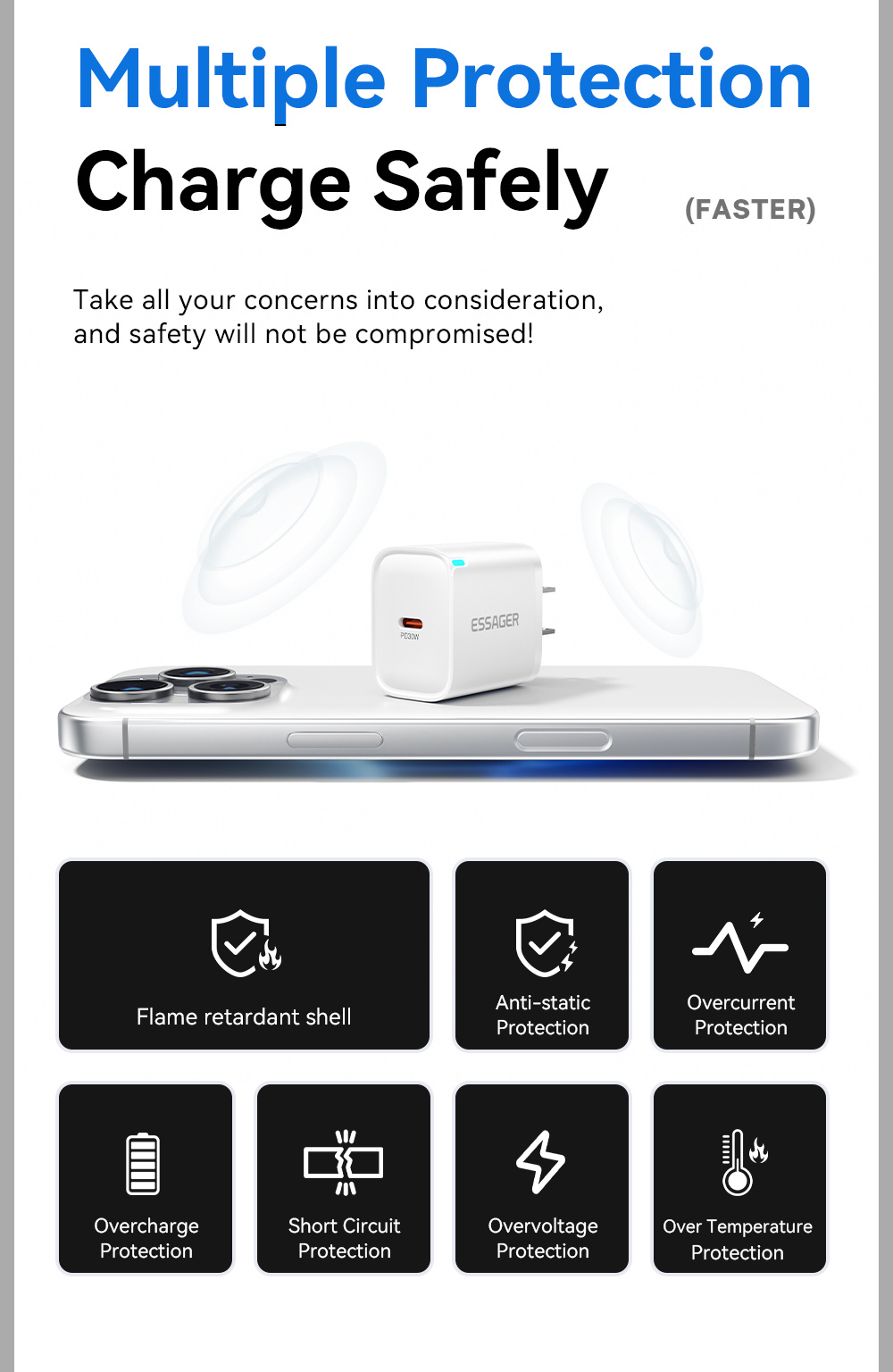 ESSAGER ES-CD52 hitri polnilni adapter s priključkom USB-C - 30W - bel