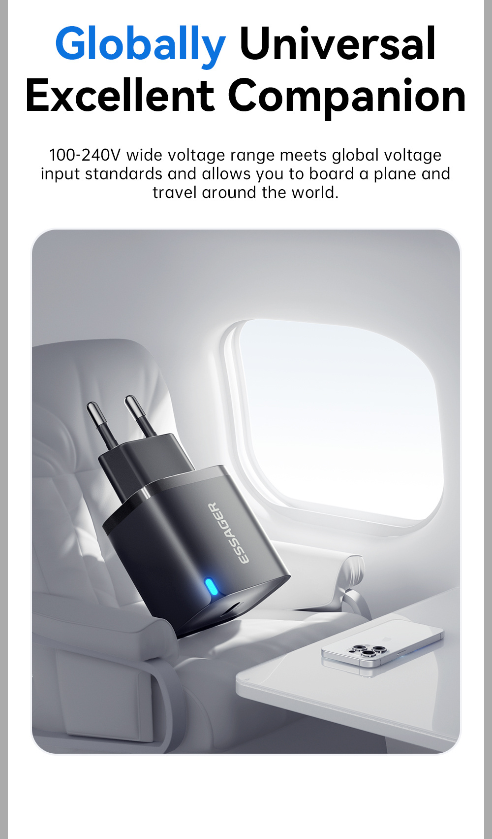 ESSAGER ES-CD52 hitri polnilni adapter s priključkom USB-C - 30W - bel