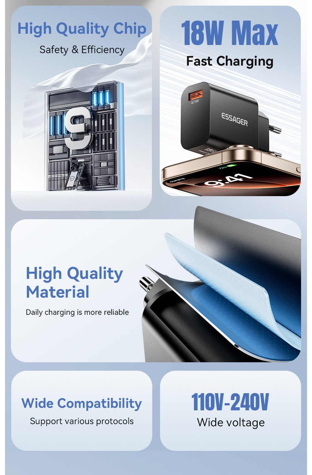ESSAGER S9 GaN adapter za hitro polnjenje z vrati USB-A - 18W - bel