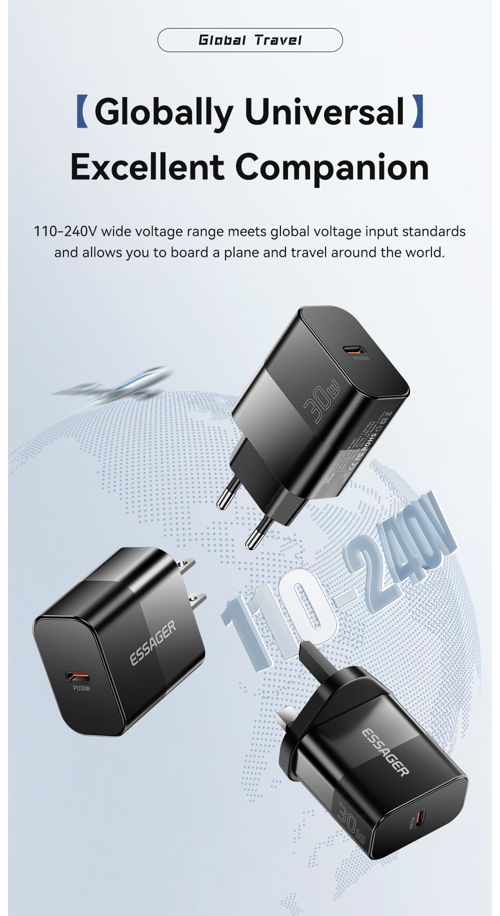 ESSAGER X9 GaN adapter za hitro polnjenje z vrati USB-C - 30W - bel