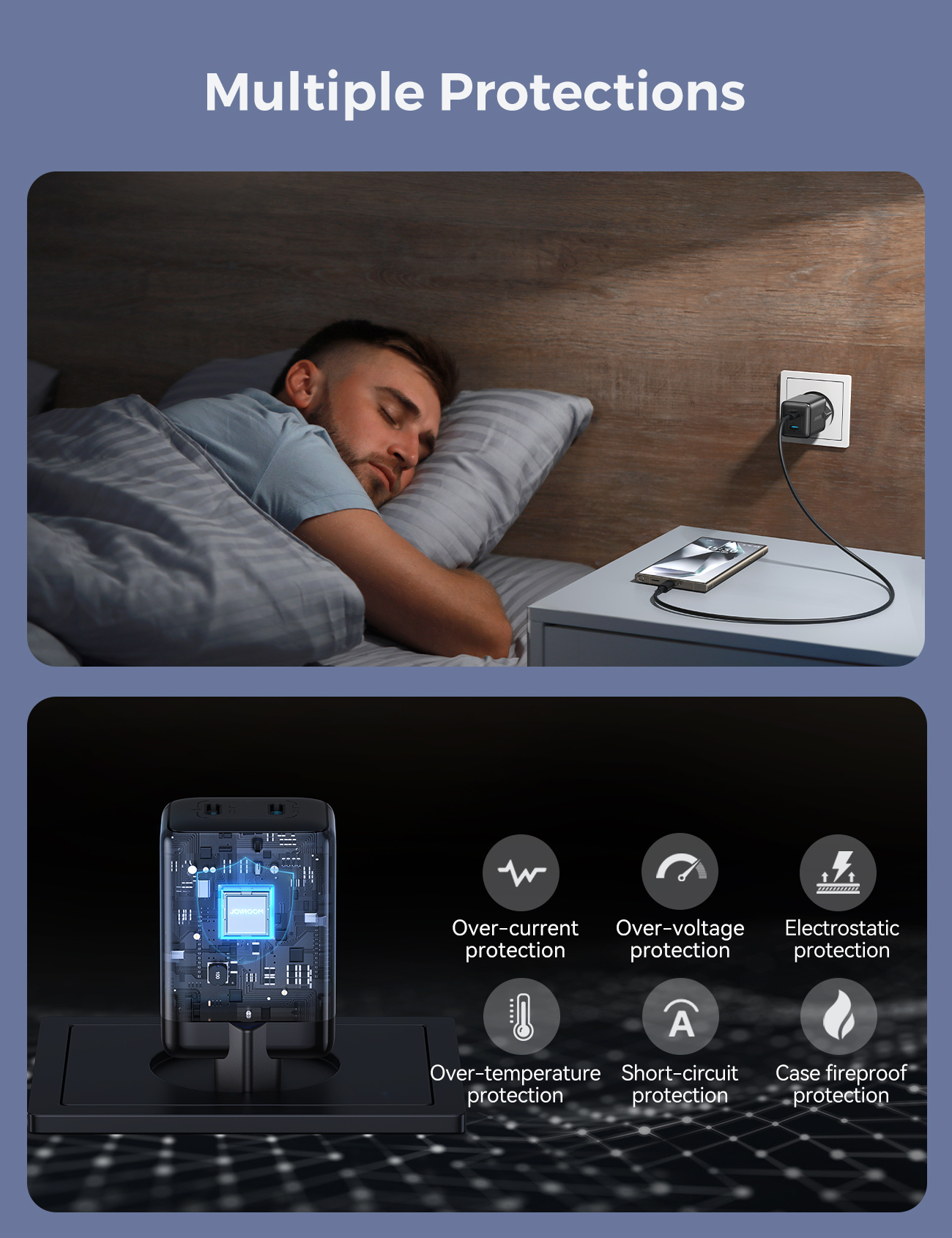 JOYROOM JR-TCG17 GaN hitri polnilni adapter z 2x USB-C vrati - 45W - črn