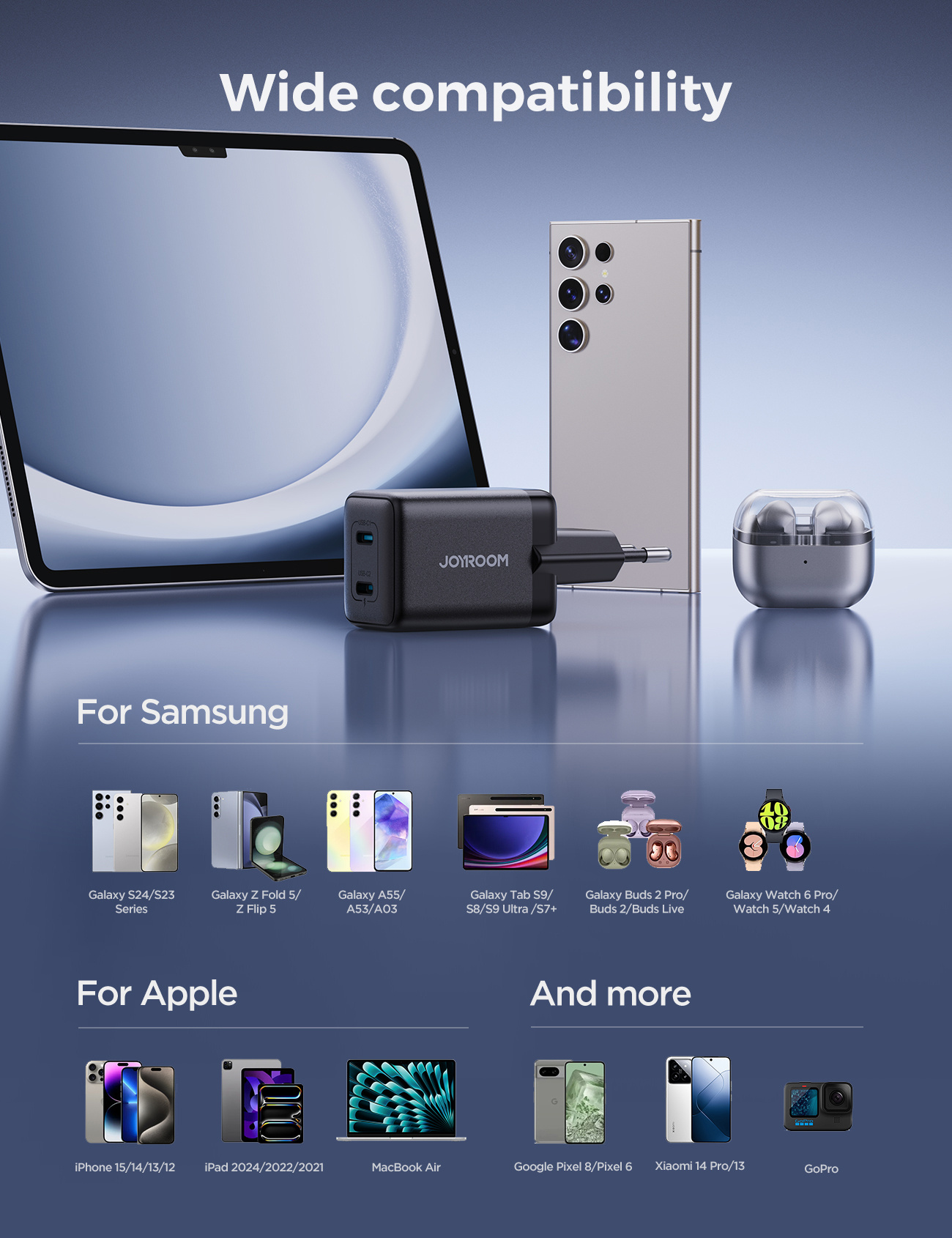 JOYROOM JR-TCG17 GaN hitri polnilni adapter z 2x USB-C vrati - 45W - črn