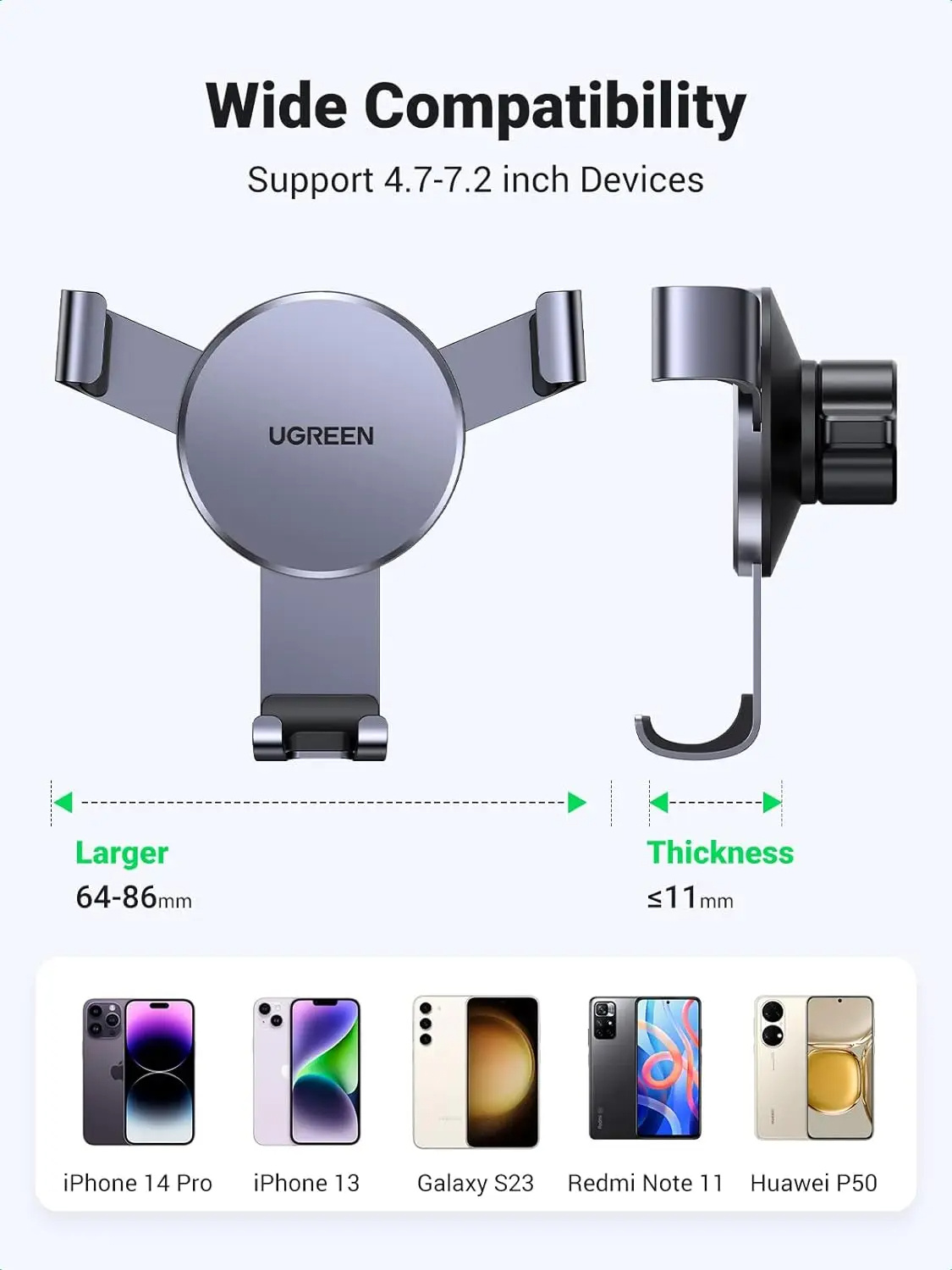 UGREEN nosilec za avto za prezračevalno rešetko za iPhone - temno siv