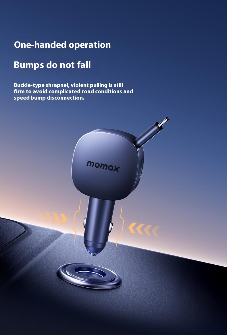 MOMAX UC19 komplet avtopolnilca s priključki USB-C / USB-A in izvlečnim kablom USB-C - 60W - 0,72 m - temno modra