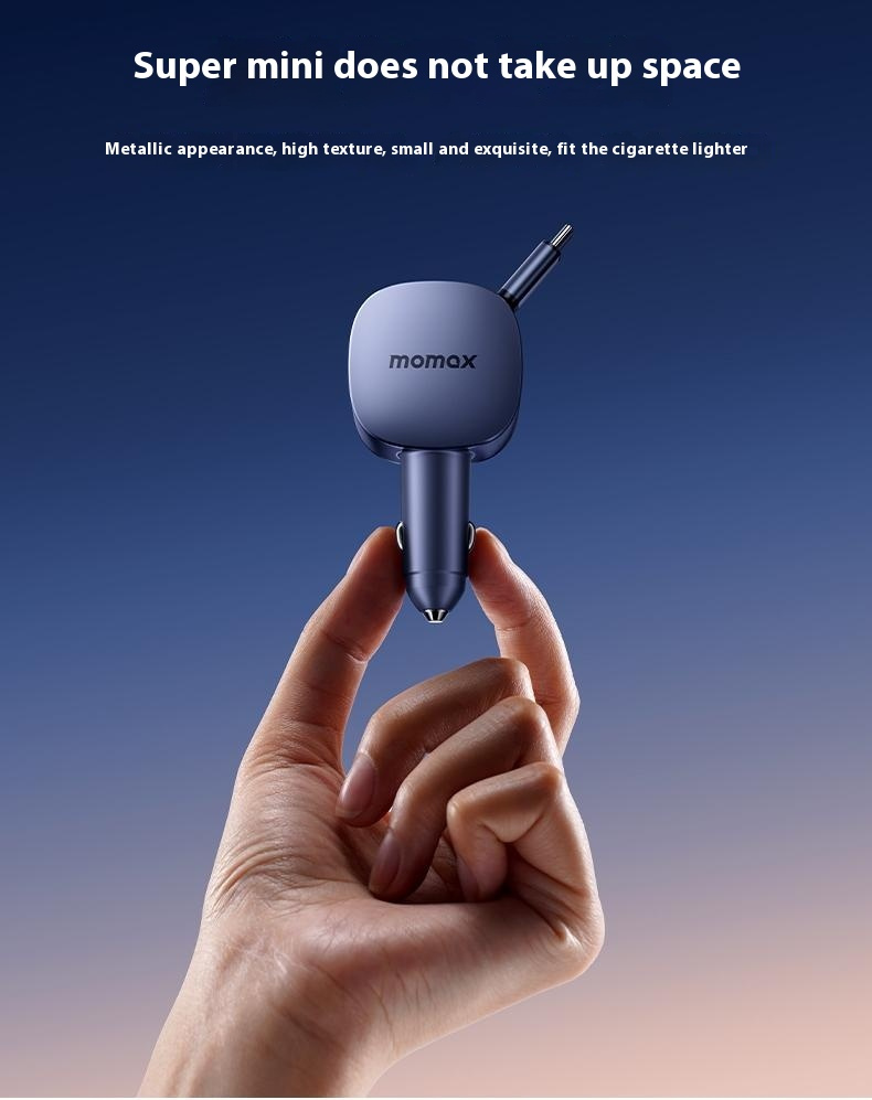 MOMAX UC19 komplet avtopolnilca s priključki USB-C / USB-A in izvlečnim kablom USB-C - 60W - 0,72 m - temno modra