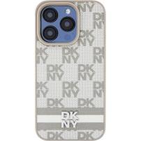 Etui DKNY Checkered Pattern and Stripe za iPhone 14 Pro - bež