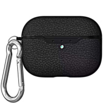 Ovitek s usnjeno teksturo in karabinom za AirPods Pro - črna