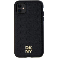 DKNY Ovitek z logotipom Repeat Pattern Stack z MagSafe za iPhone 11 - črn