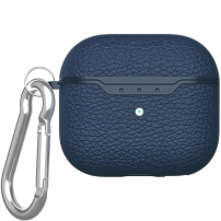Ovitek z usnjeno teksturo in karabinom za AirPods 4 / 5 - temno moder