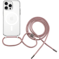 FIXED MagPure Neck prozoren ovitek z vrvico in MagSafe za iPhone 16 Pro - roza