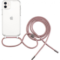 Prozorna torbica z vrvico FIXED Pure Neck za iPhone 12 / 12 Pro - roza